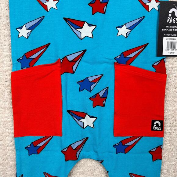 Rags to Raches Boys Romper 18-24M Blue Shooting Star Stretch Patriotic Tank - Picture 3 of 8